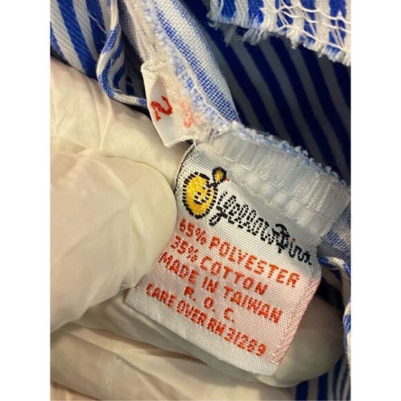 Yellow Bird VINTAGE Blue WhiteTrain Conductor Stripes Overall Bib Shorts Baby/To - Picture 5 of 6